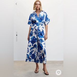 Floral cropped satin jumpsuit